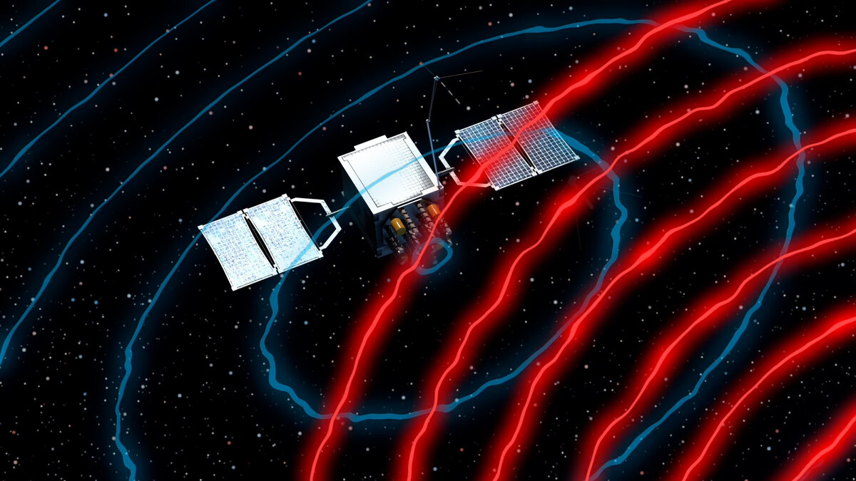 Illustration of a satellite operating in orbit